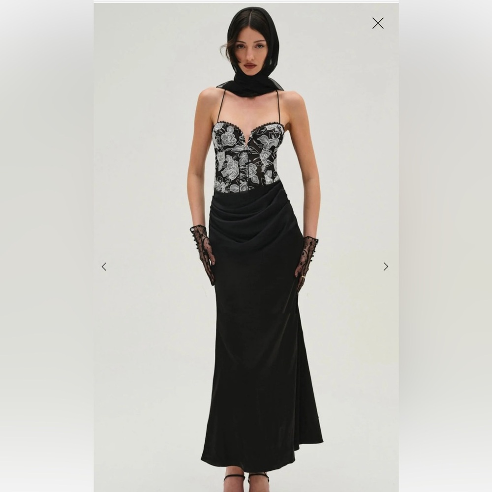 For Love And Lemons Embroidered Roses Maxi Dress